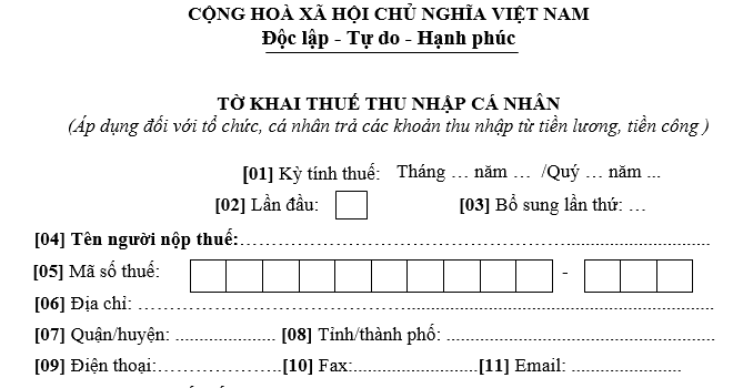 Tờ khai thuế thu nhập cá nhân